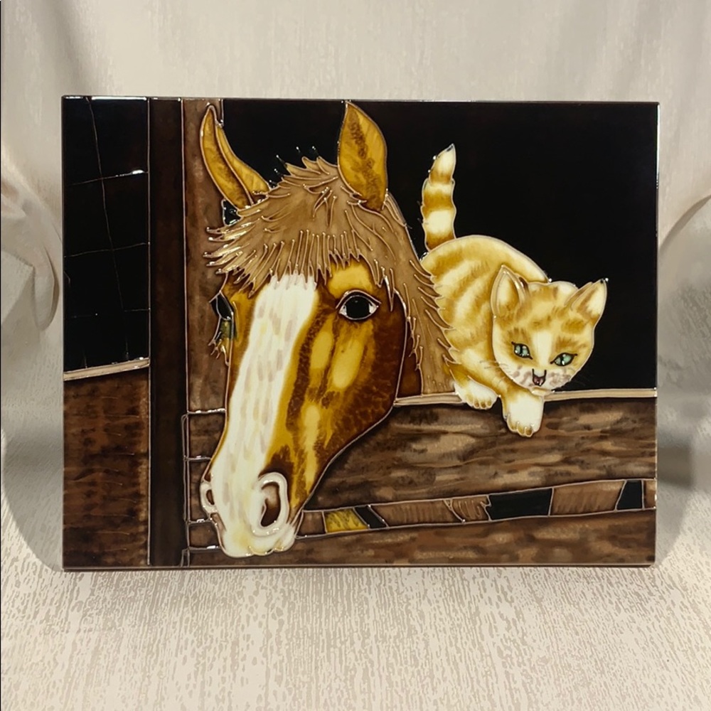 Horse & Cat Ceramic Tile - 14 x 11”